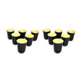 12 glasses in black and yellow ceramic