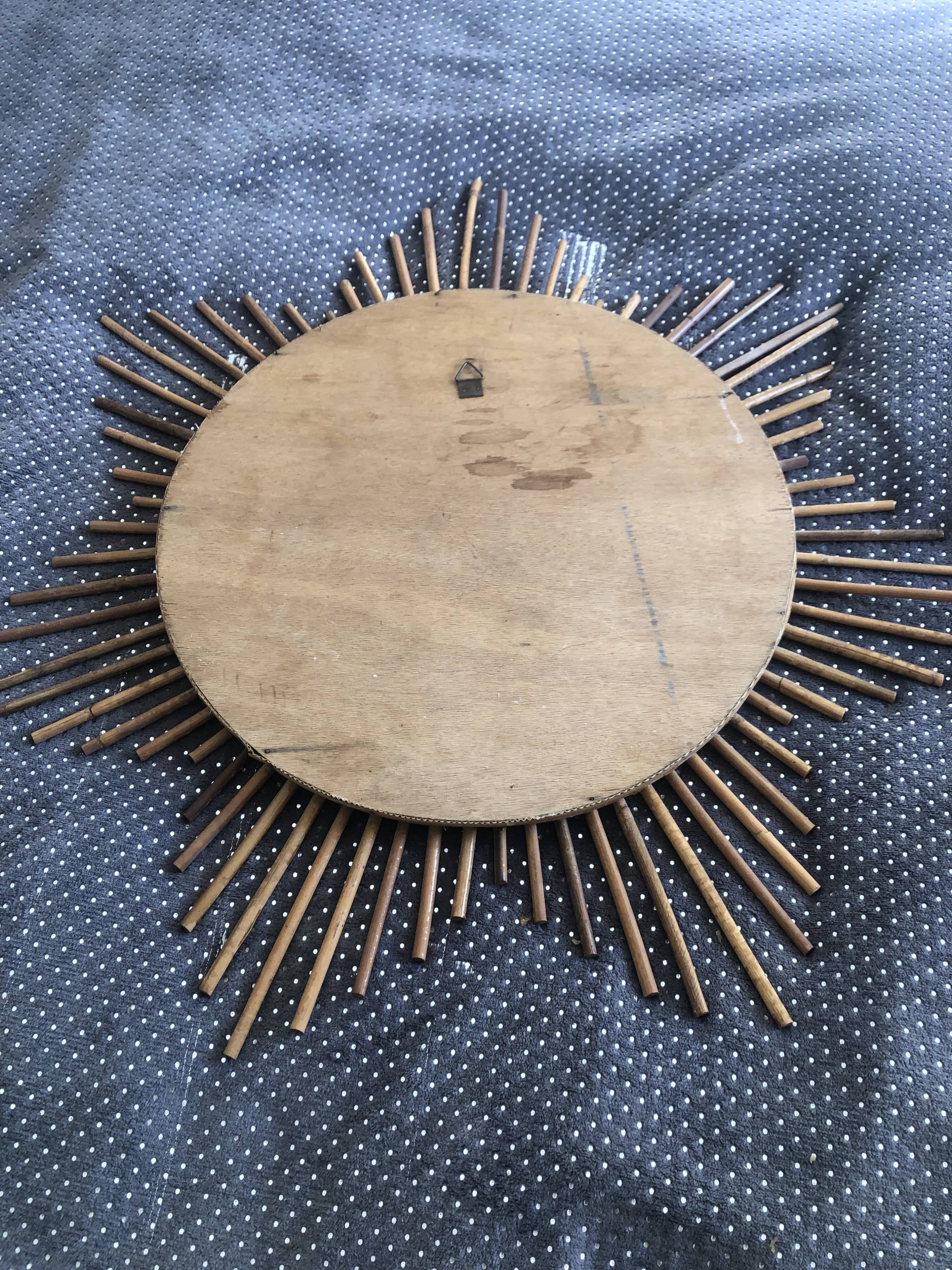 Mirror sun rattan bamboo 60s