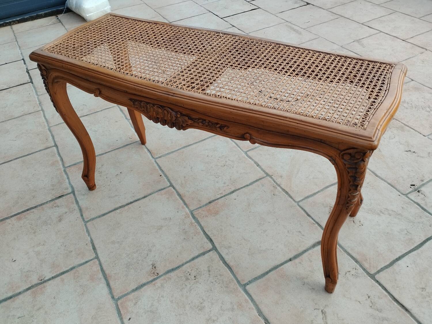 Old Louis XV style caned piano bench