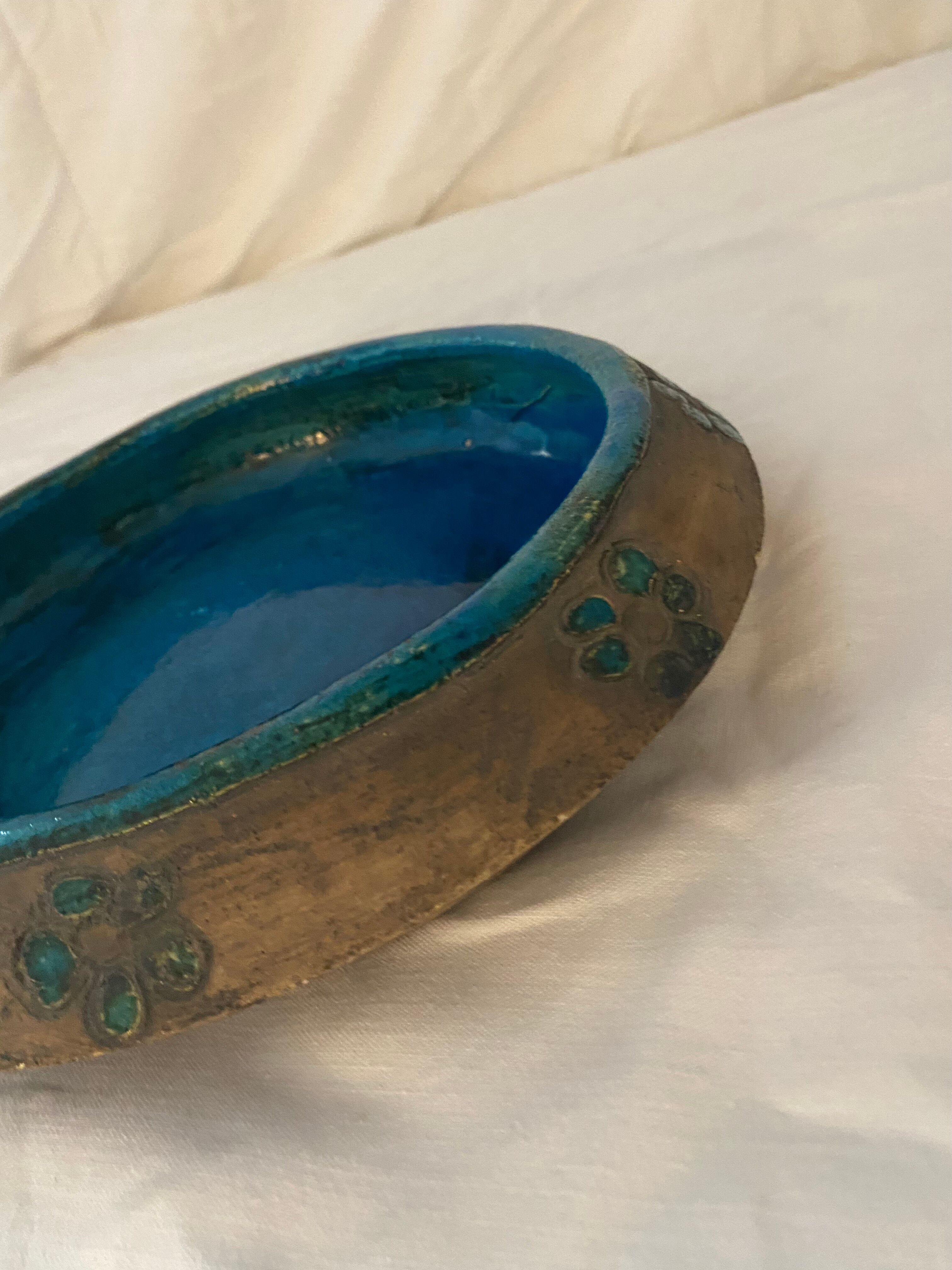 Blue and grey ceramic pottery dish