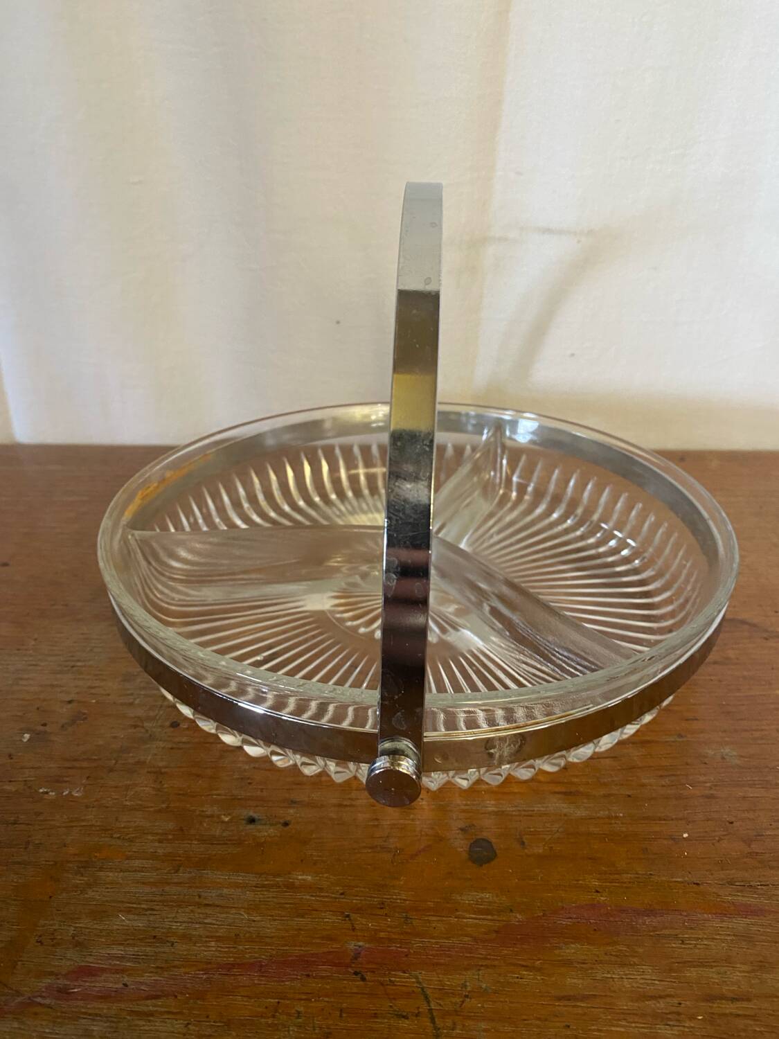 Vintage Molded Glass Aperitif Serving Tray + Chrome Metal Handle VMC Reims Vinta