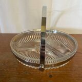 Vintage Molded Glass Aperitif Serving Tray + Chrome Metal Handle VMC Reims Vinta
