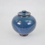 Small blue ceramic box with signed lid