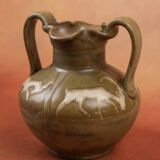 Art Nouveau glazed stoneware vase by Louis Lourioux - wolf mark