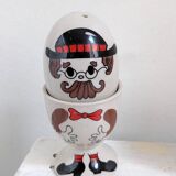 Egg cup, salt and pepper shaker duo