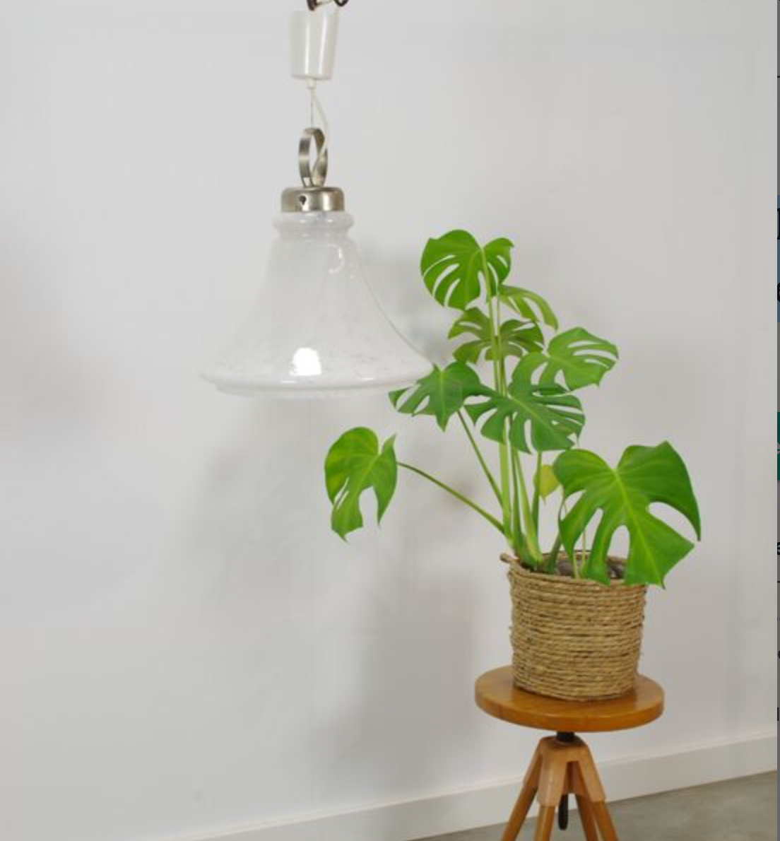 Vintage glass pendant lamp with chrome details