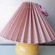 Vintage ceramic table lamp with pleated hood in 80s fabric