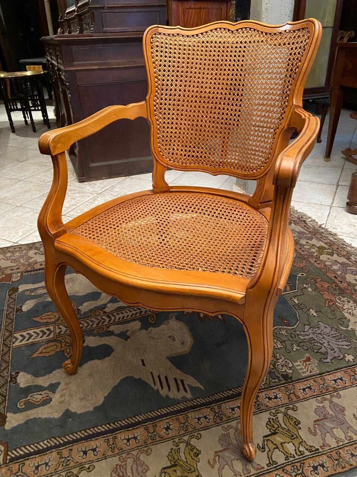 Louis XV style office armchair in solid blond beech