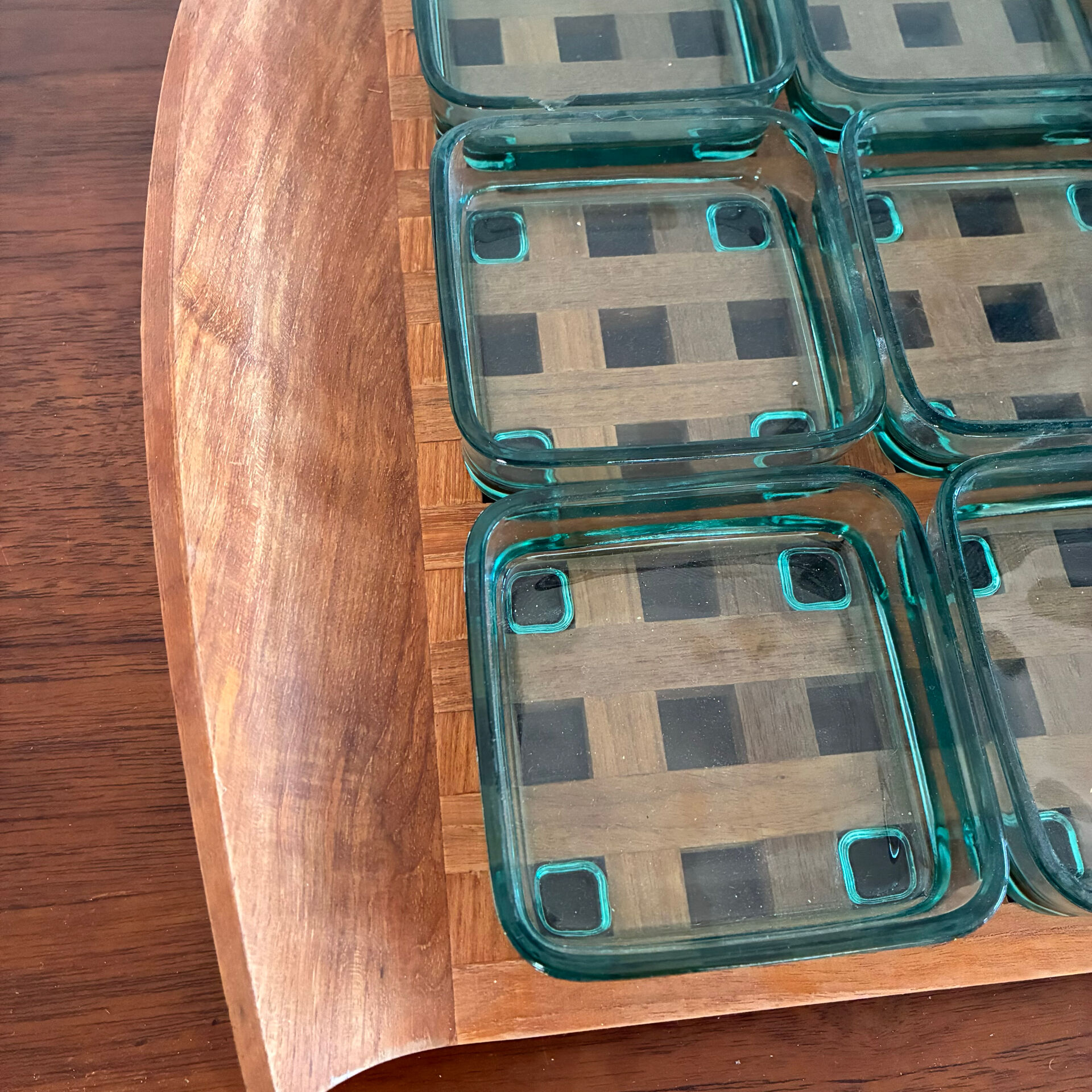 Teak tray with glass bowl by Jens Quistgaard, for IHQ Dansk Design
