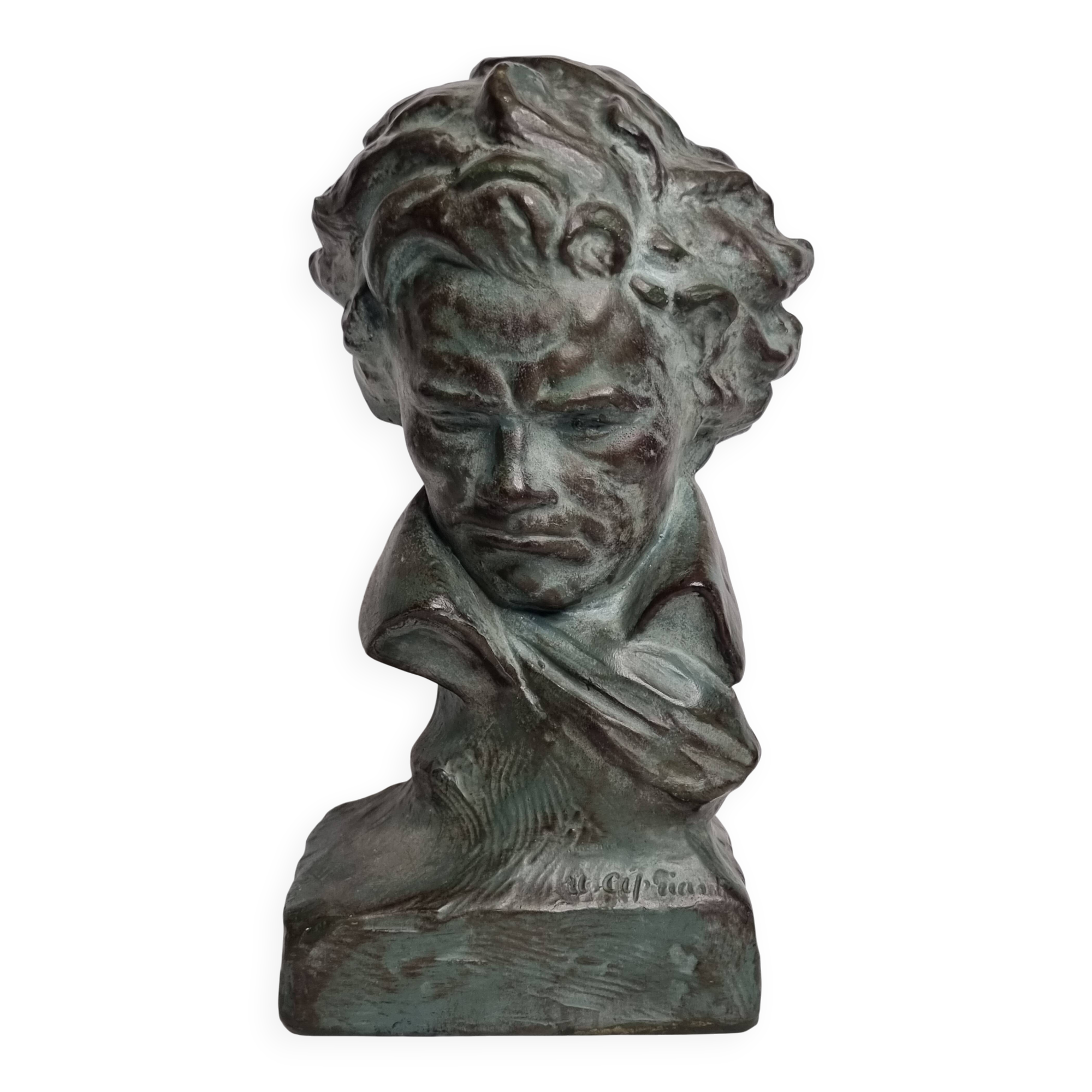 Bust of Beethoven after Cipriani in patinated plaster to resemble bronze, 27 cm