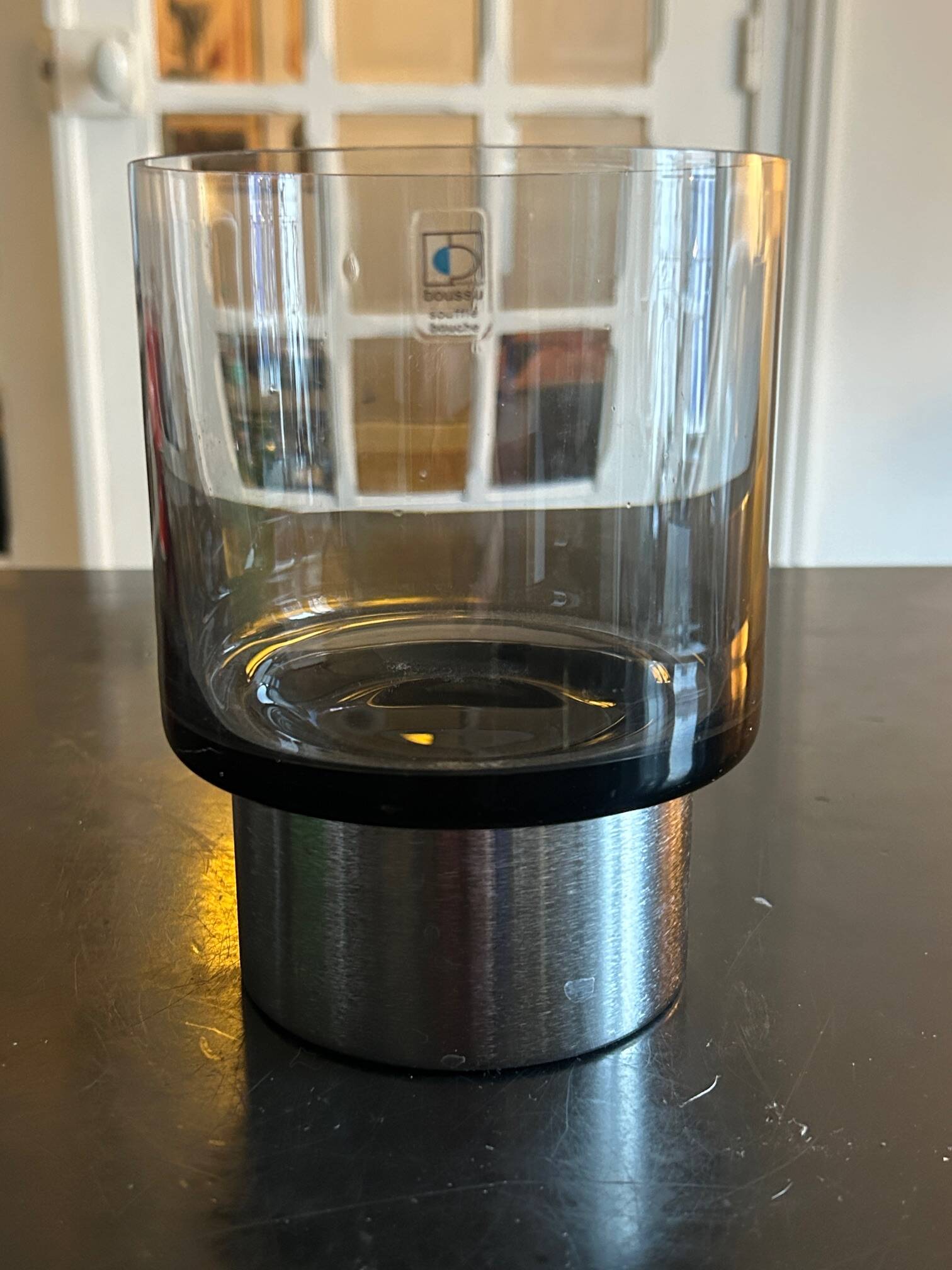 smoked glass candlestick Boussu edition, 1970