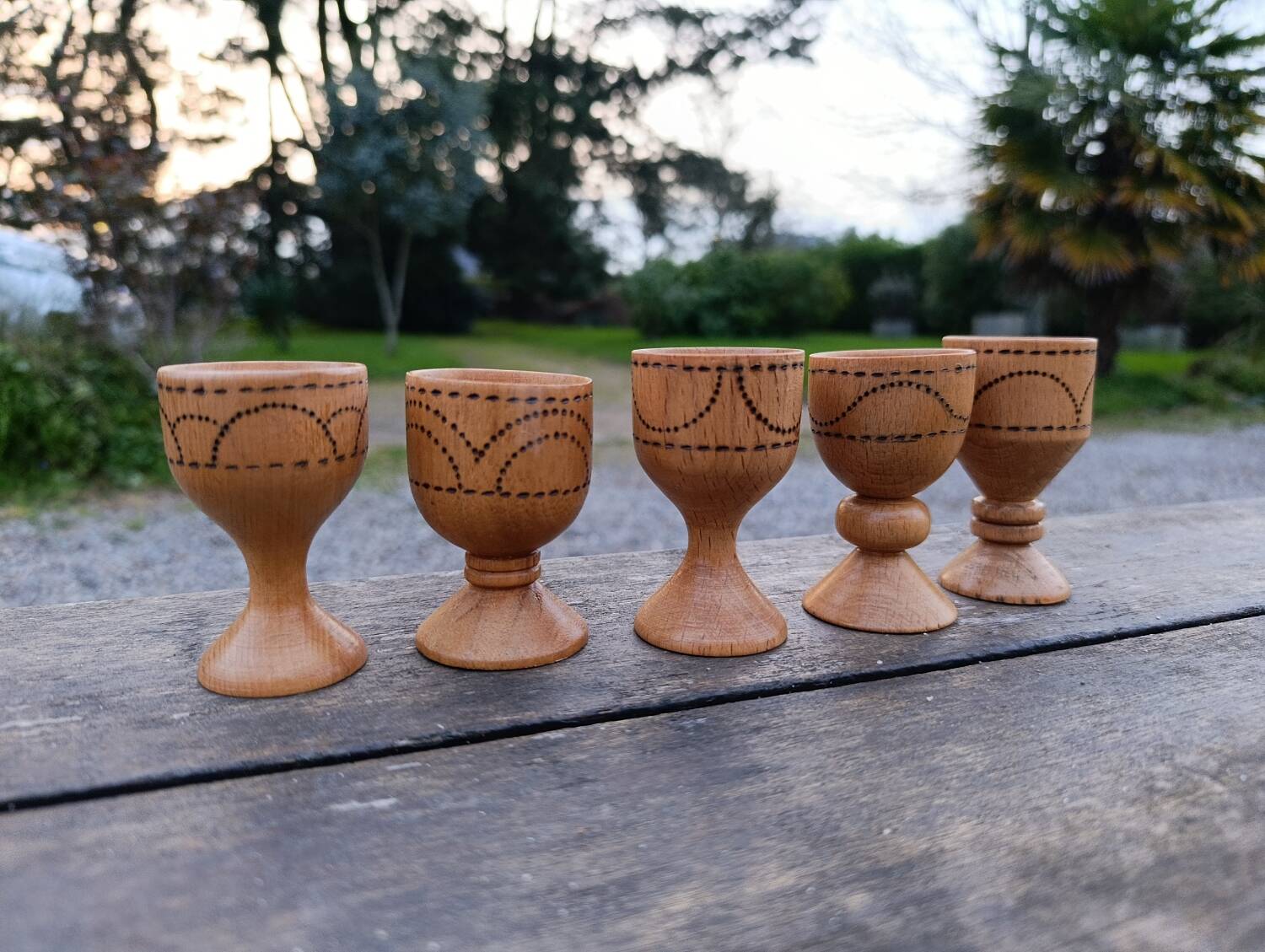 5 wooden egg cups from the 50s/60s.