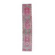 Pink-gray vintage Turkish hand-knotted tribal runner 79x390