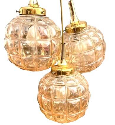 Triple Art Deco style amber glass pendant light