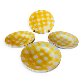 Set of 12 deep plates Digoin Sarreguemines Scottish model yellow.