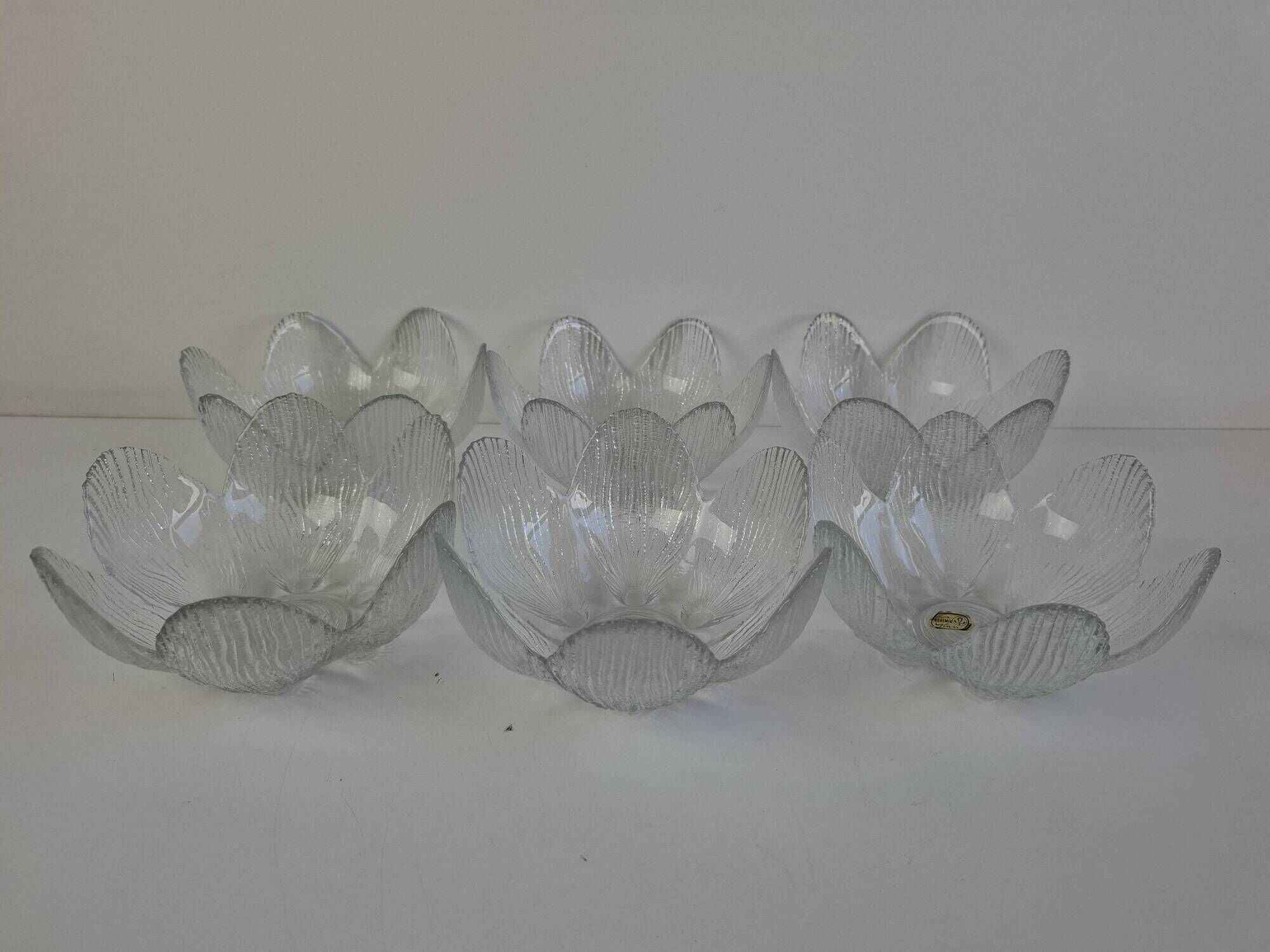 Set of 6 Bohemia Glass Flower Dessert Bowls, Czechoslovakia, circa 1960