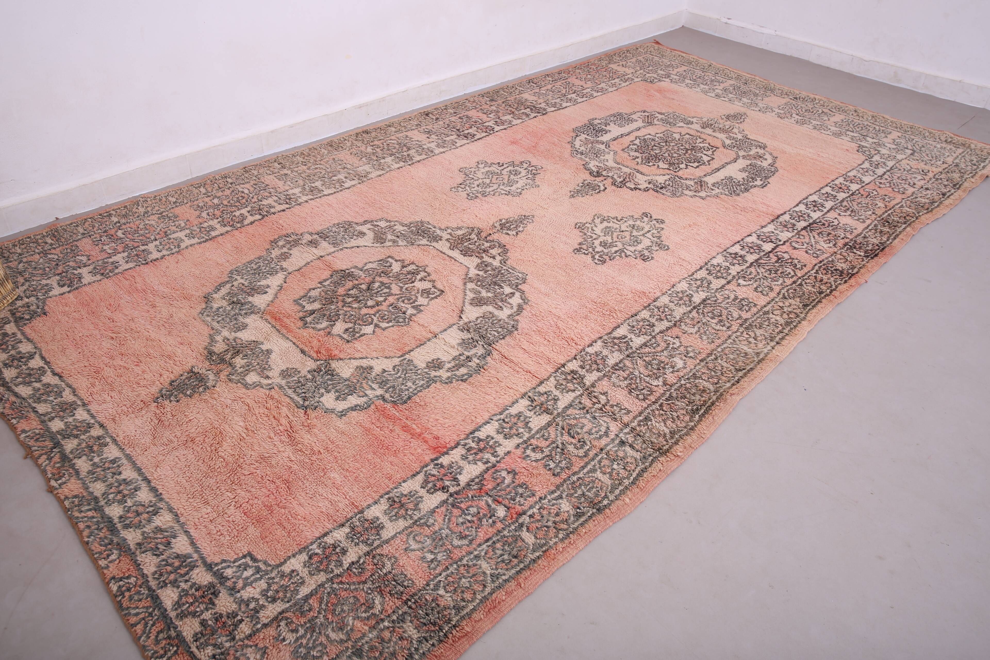 Tapis berbère en laine vintage marocain rose grand 212 x 394 cm, tapis fait main