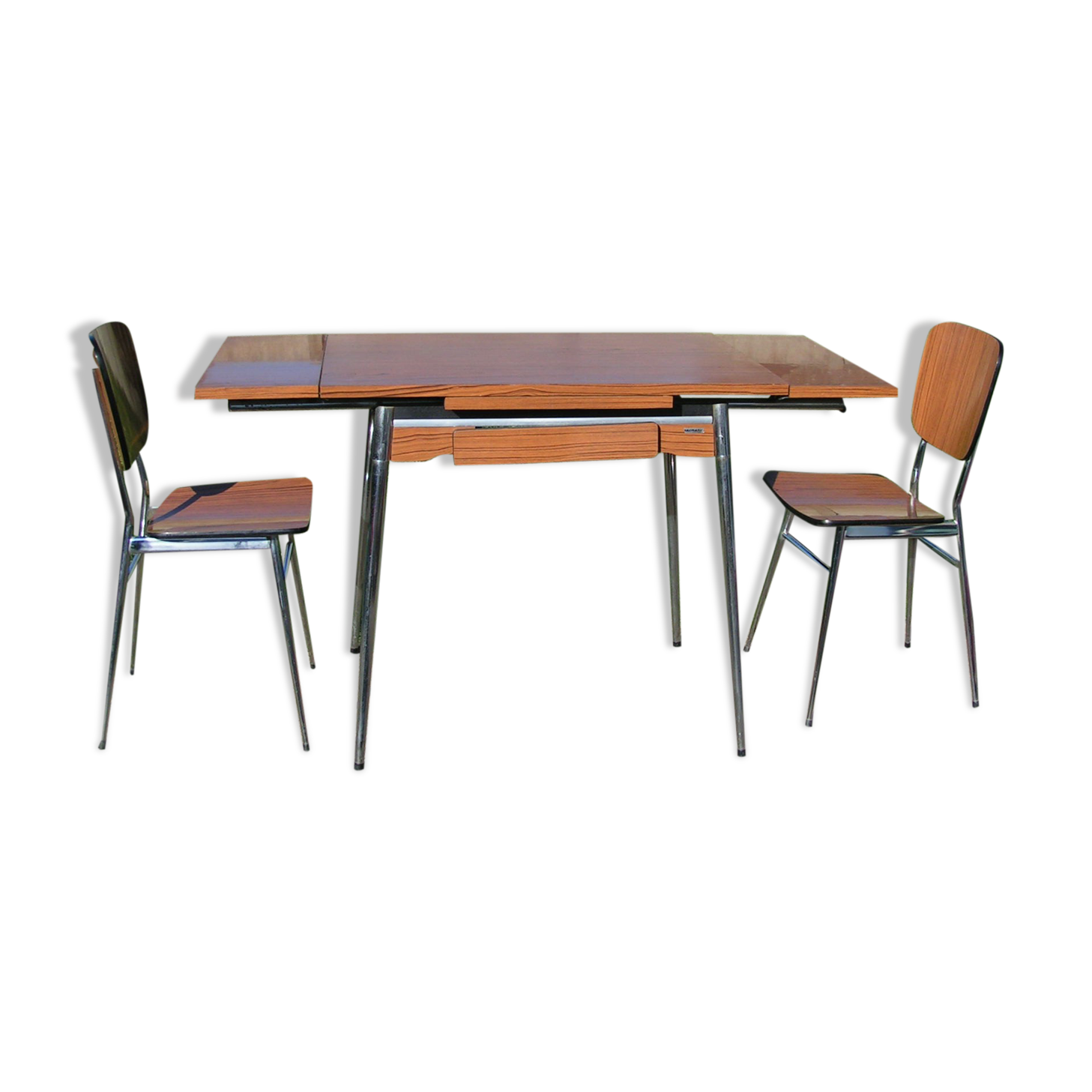 Table and its 2 chairs in brown formica Supermatic