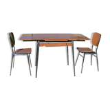 Table and its 2 chairs in brown formica Supermatic