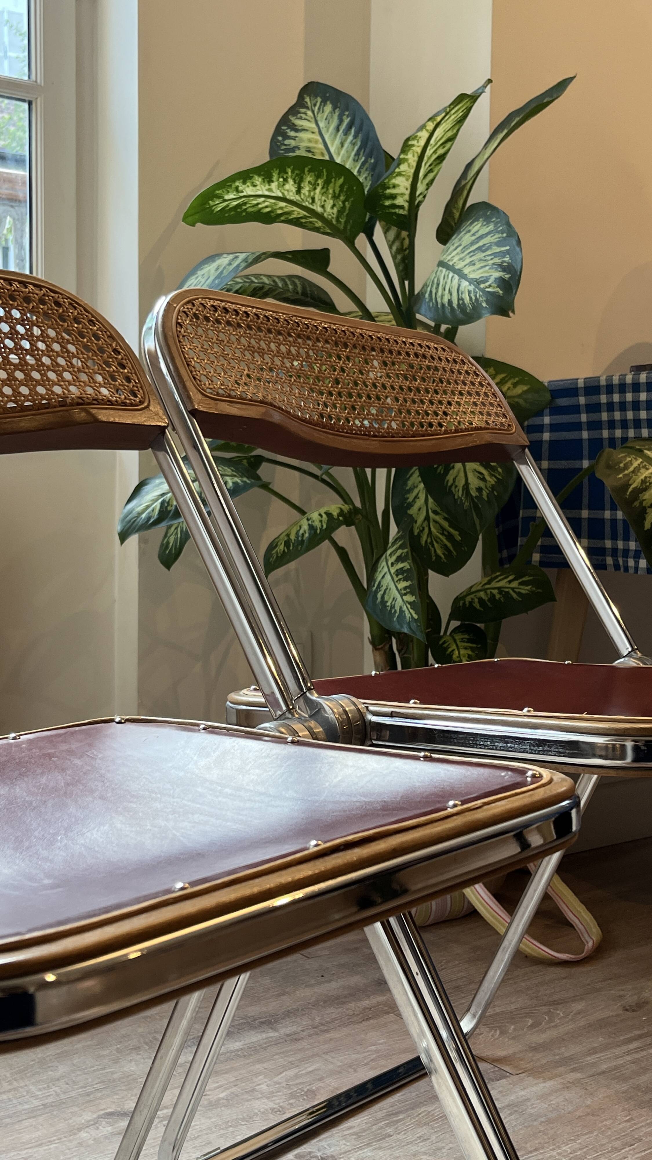 Pair of "Plia" caned chairs by Giancarlo Piretti