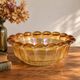 Large vintage iridescent amber glass bowl – Scalloped edge – Ø 23 cm