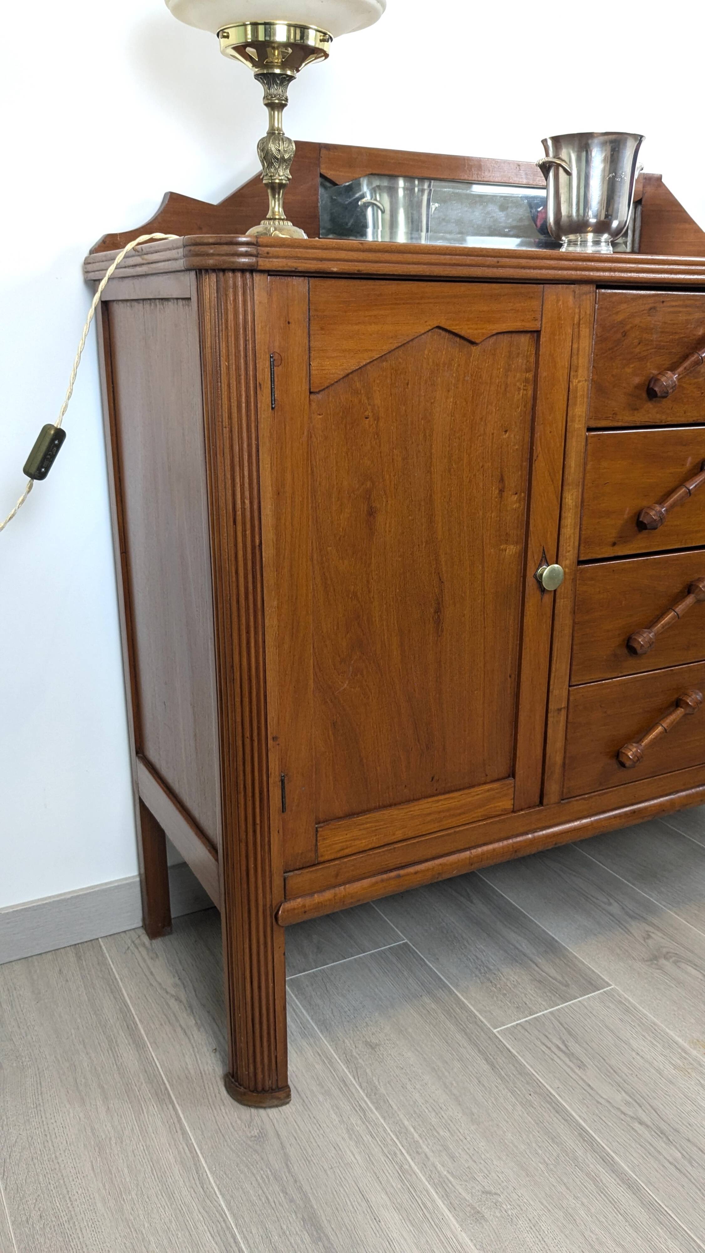 Art Deco mahogany sideboard – 4 drawers, 2 doors, beveled mirror, 1930s