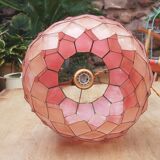 Vintage hanging lamp mother-of-pearl lotus flower and rose-degrading brass