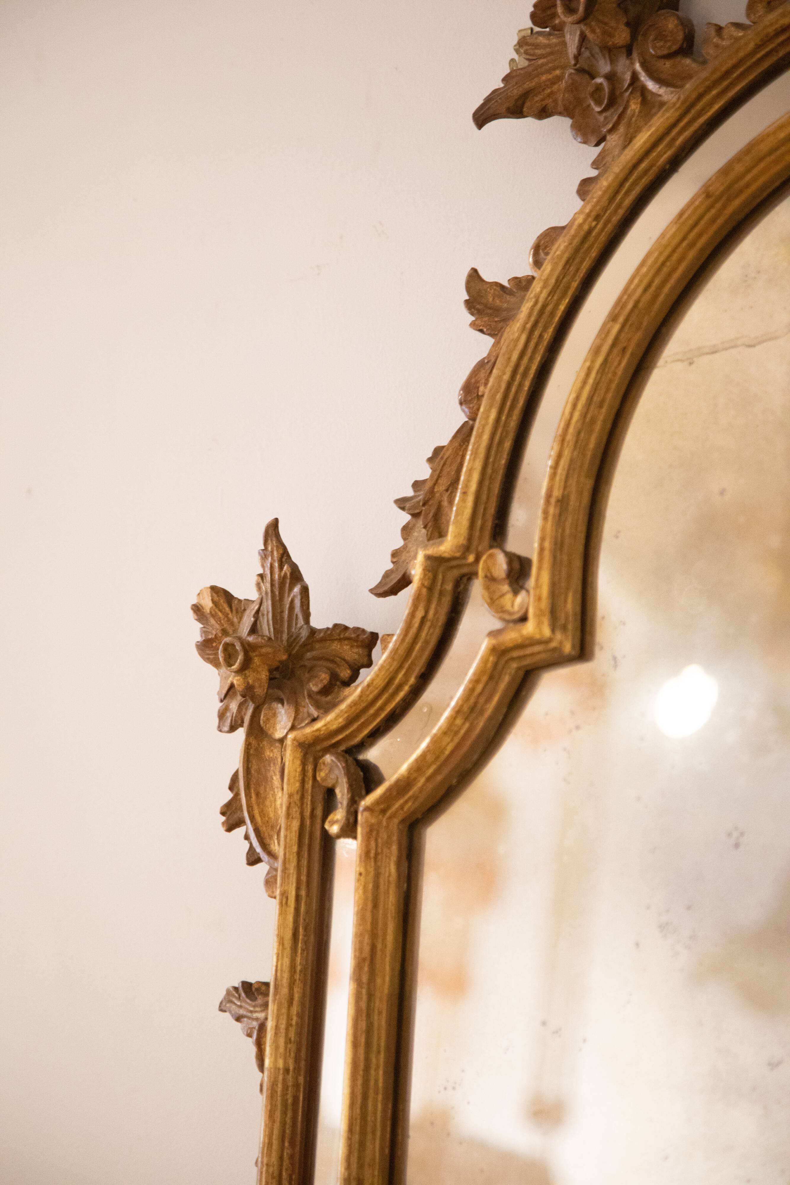 Mirror with wooden glazing beads, gold, 19th century, Italy