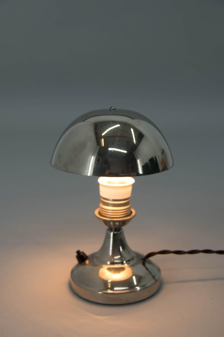 1930s Art Deco Nickel-Plated Petite Table Lamp with Adjustable Dome Shade
