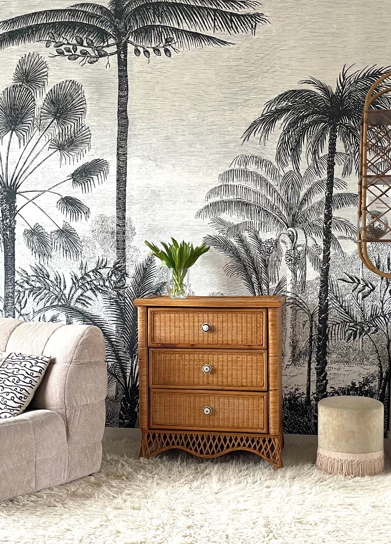 Commode vintage en rotin