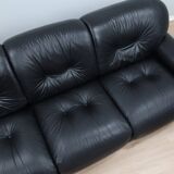 3-Seater black leather Sapporo sofa by Mobil Girgi 1970s