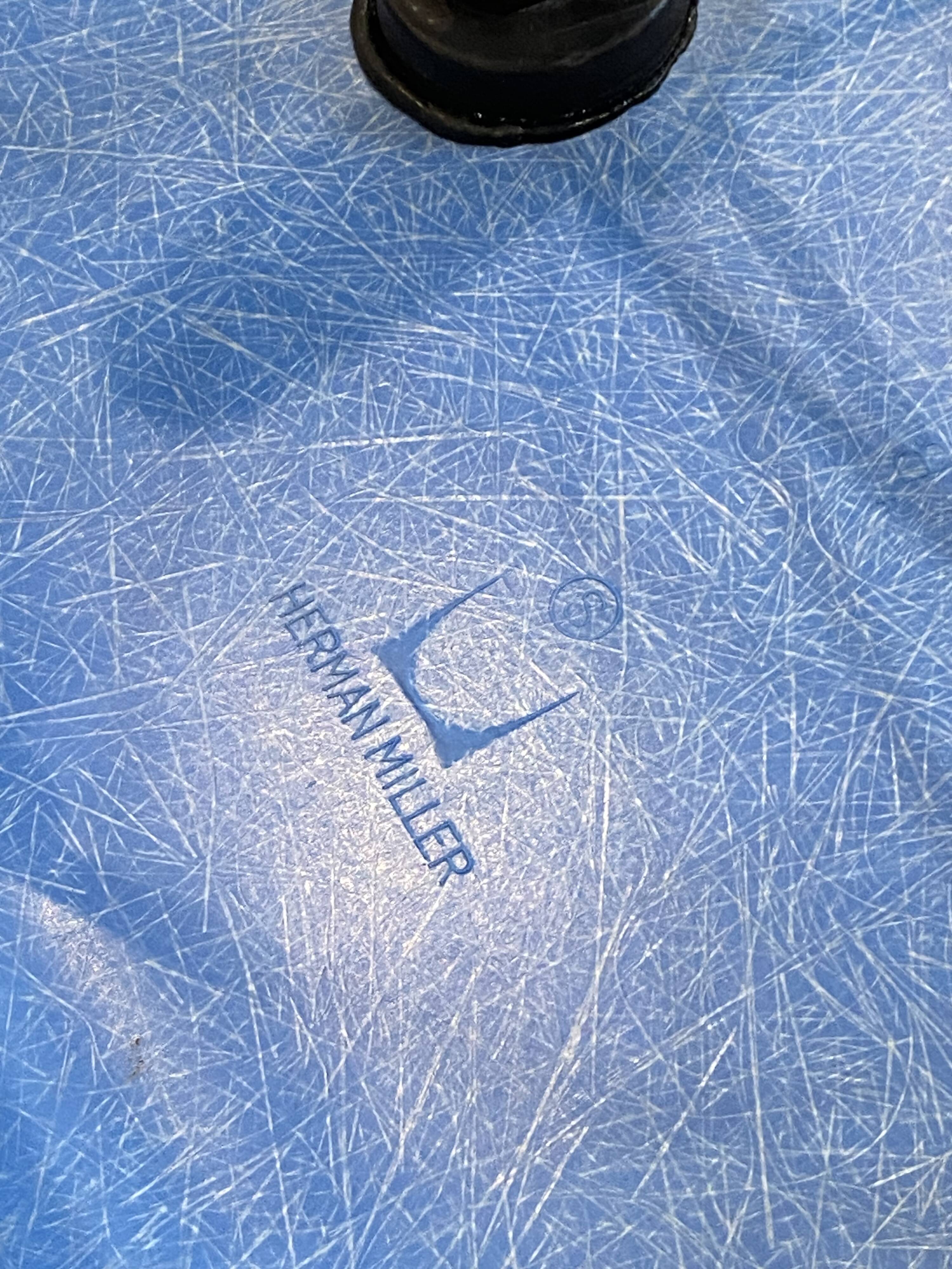 DSW chair turquoise fibre with oak dowel, light oak, Eames, Herman Miller.