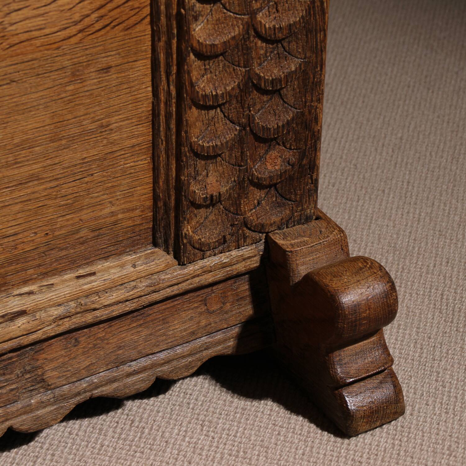 Handcrafted Solid Oak Chest with Rustic Carvings | Germany