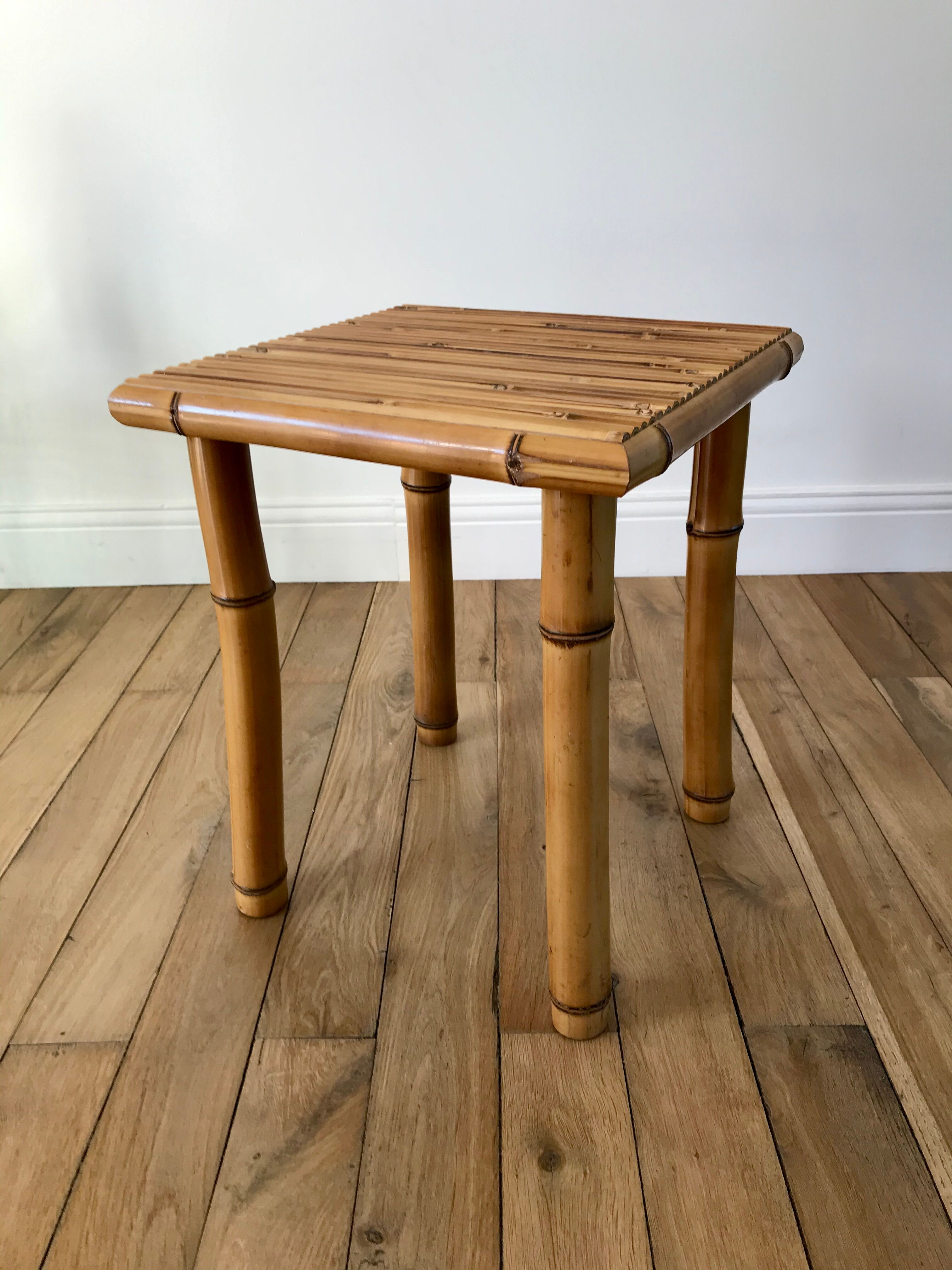 Vintage rattan and bamboo stool 50s-60s