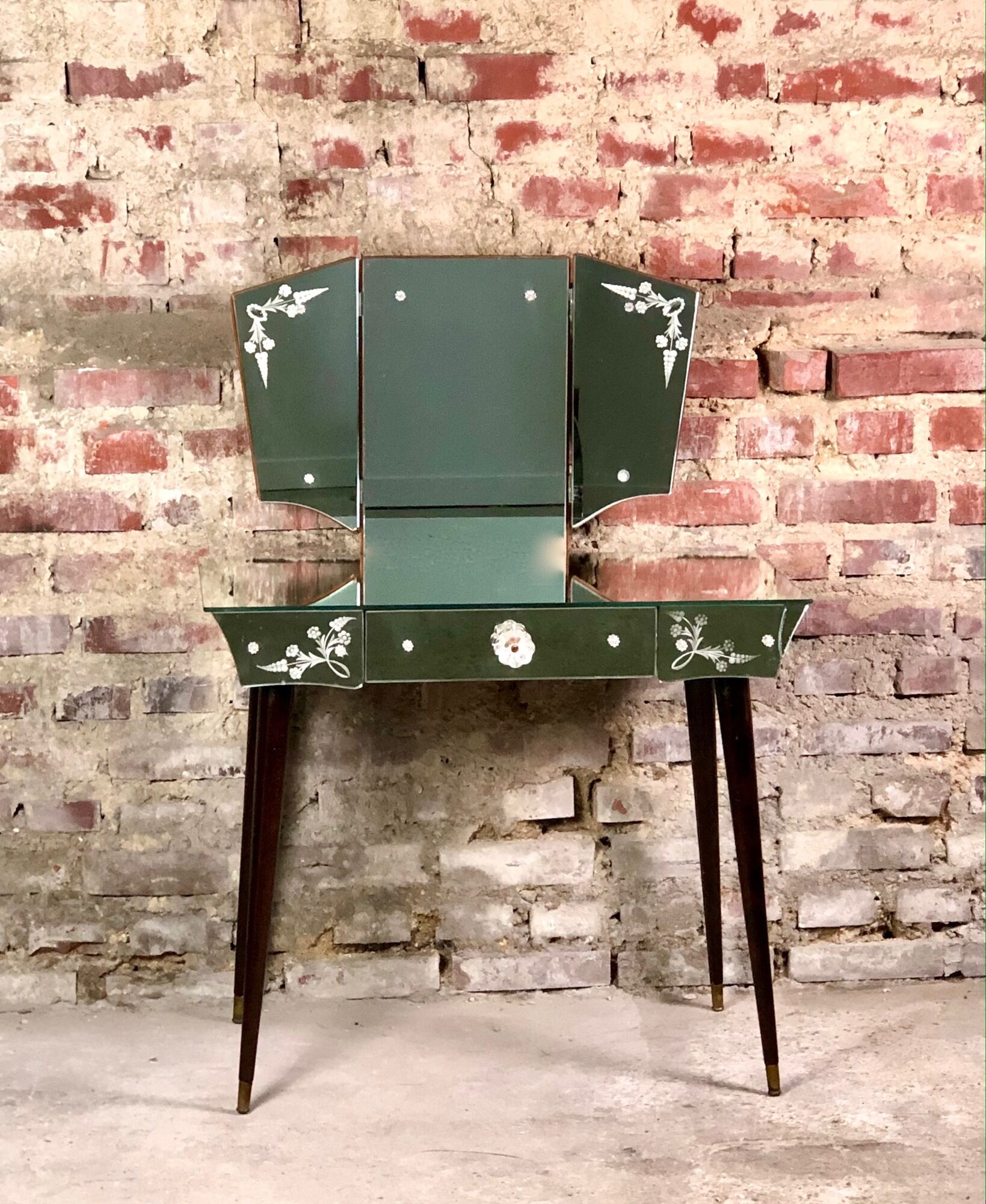 Vintage art deco style dressing table in mirror and wood 50'S