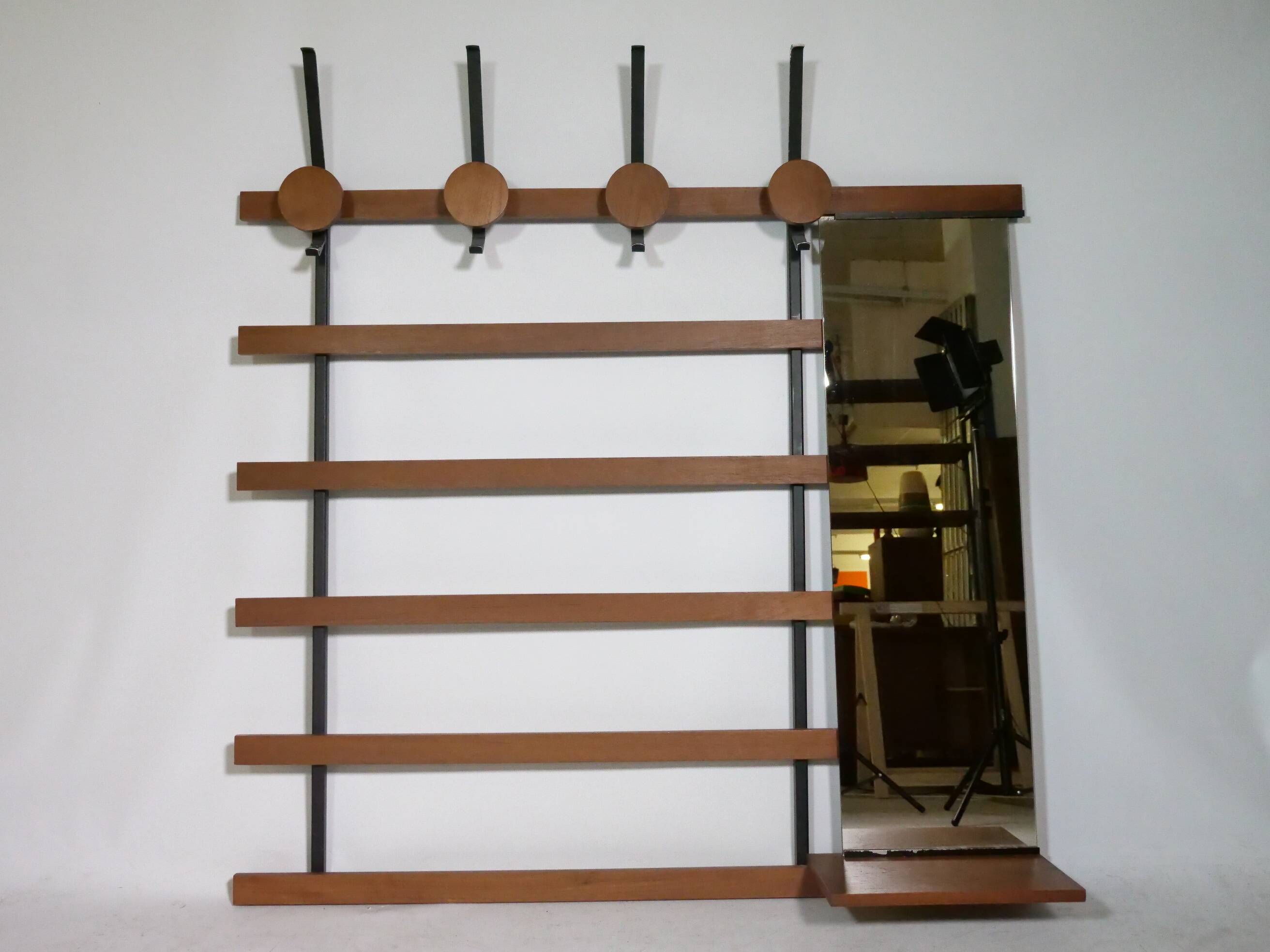 Teak vintage wall coat rack, 1960s
