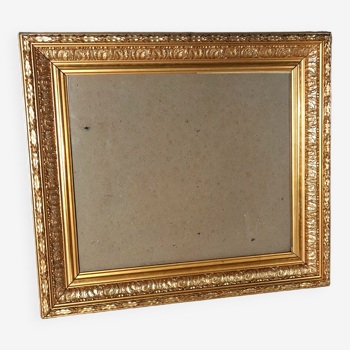 Cadre ancien 55x48 feuillure 42x36 cm bois stuc doré feuille d'or + verre 3SB