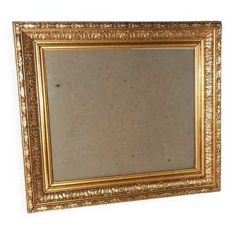 Cadre ancien 55x48 feuillure 42x36 cm bois stuc doré feuille d'or + verre 3SB