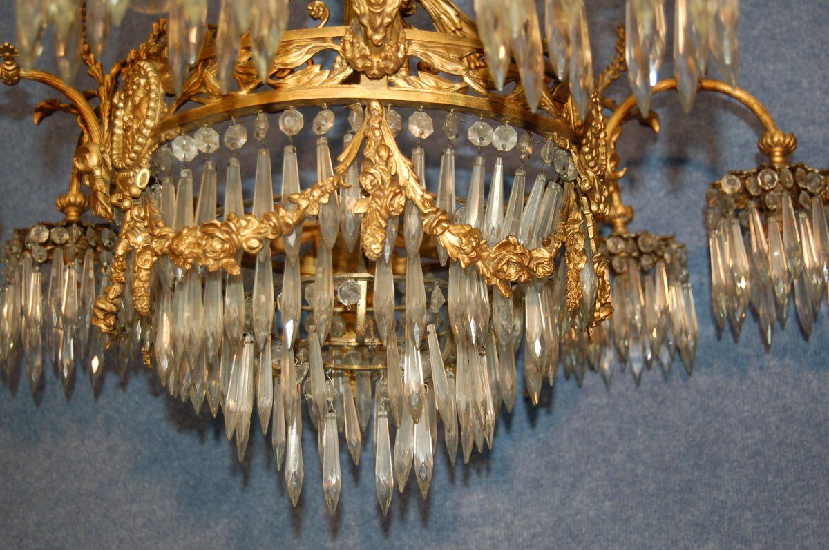 Gilded bronze chandelier and tassels late nineteenth century