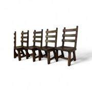 6 x Brutalist oak dining chairs / Belgium 1970s