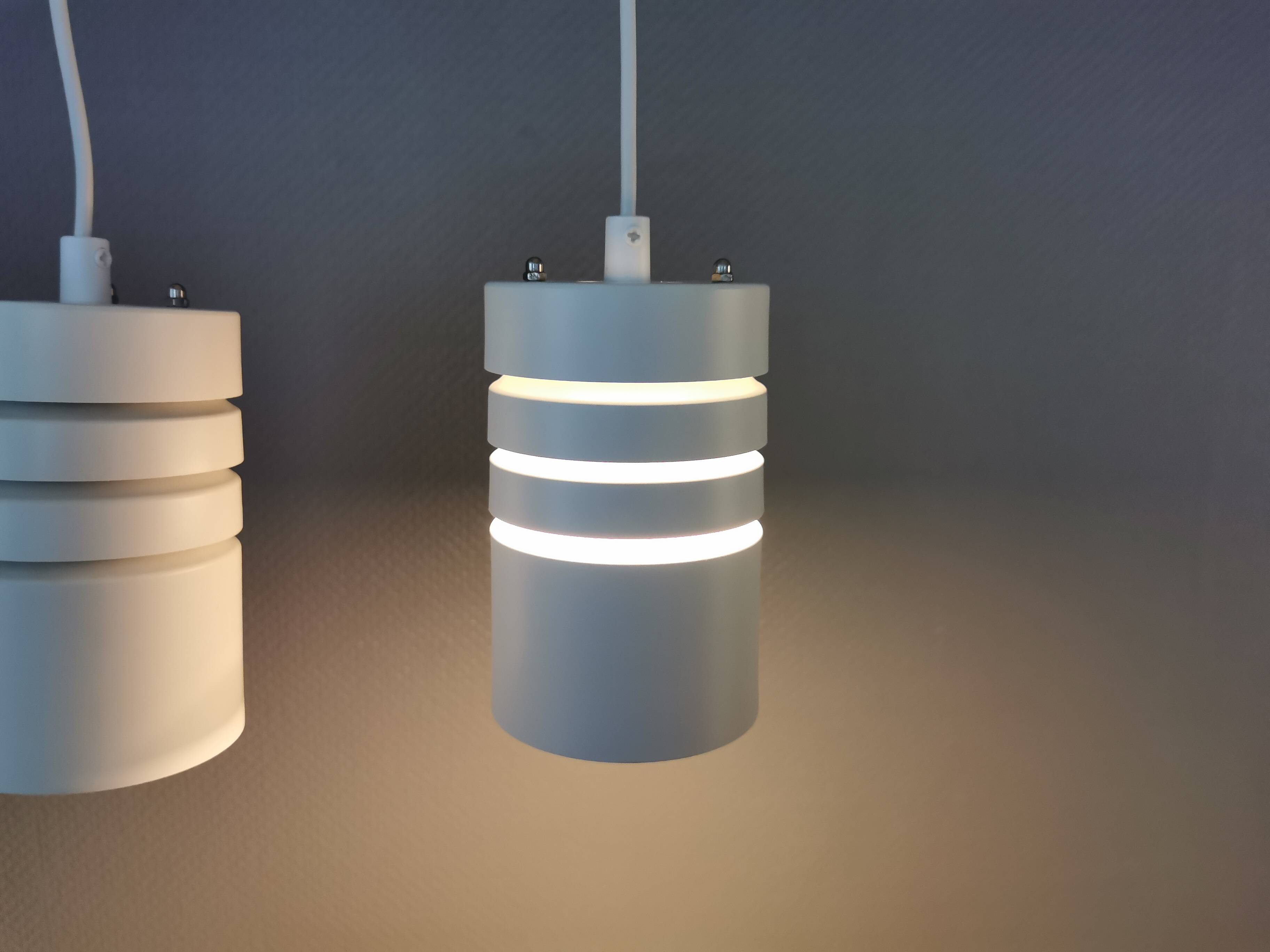 Cylinder-shaped hanging lamps from Danish Super-Light, 1980s.