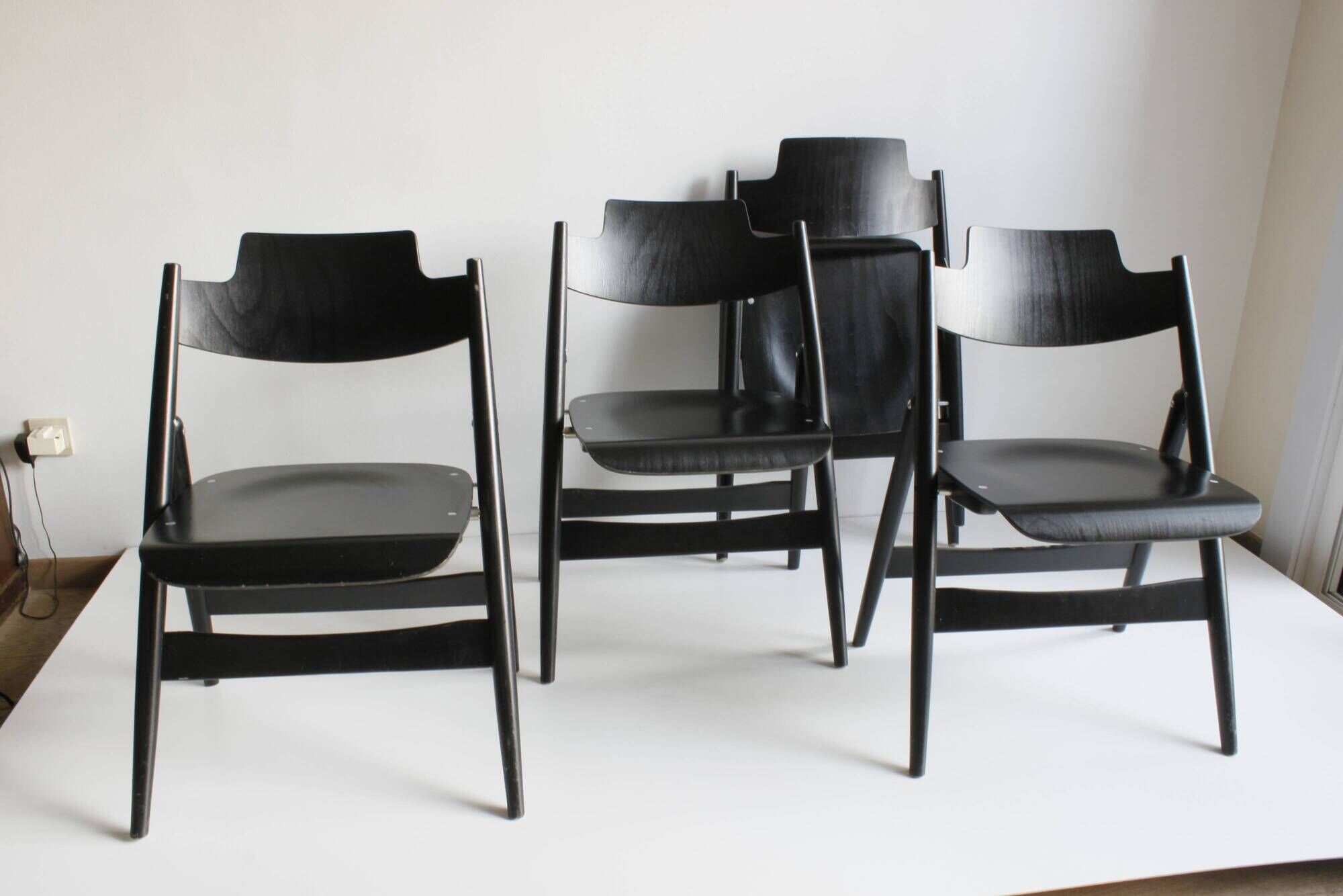 Wooden folding chairs SE18 by Egon Eiermann for Wilde & Spieth, Germany 1952.