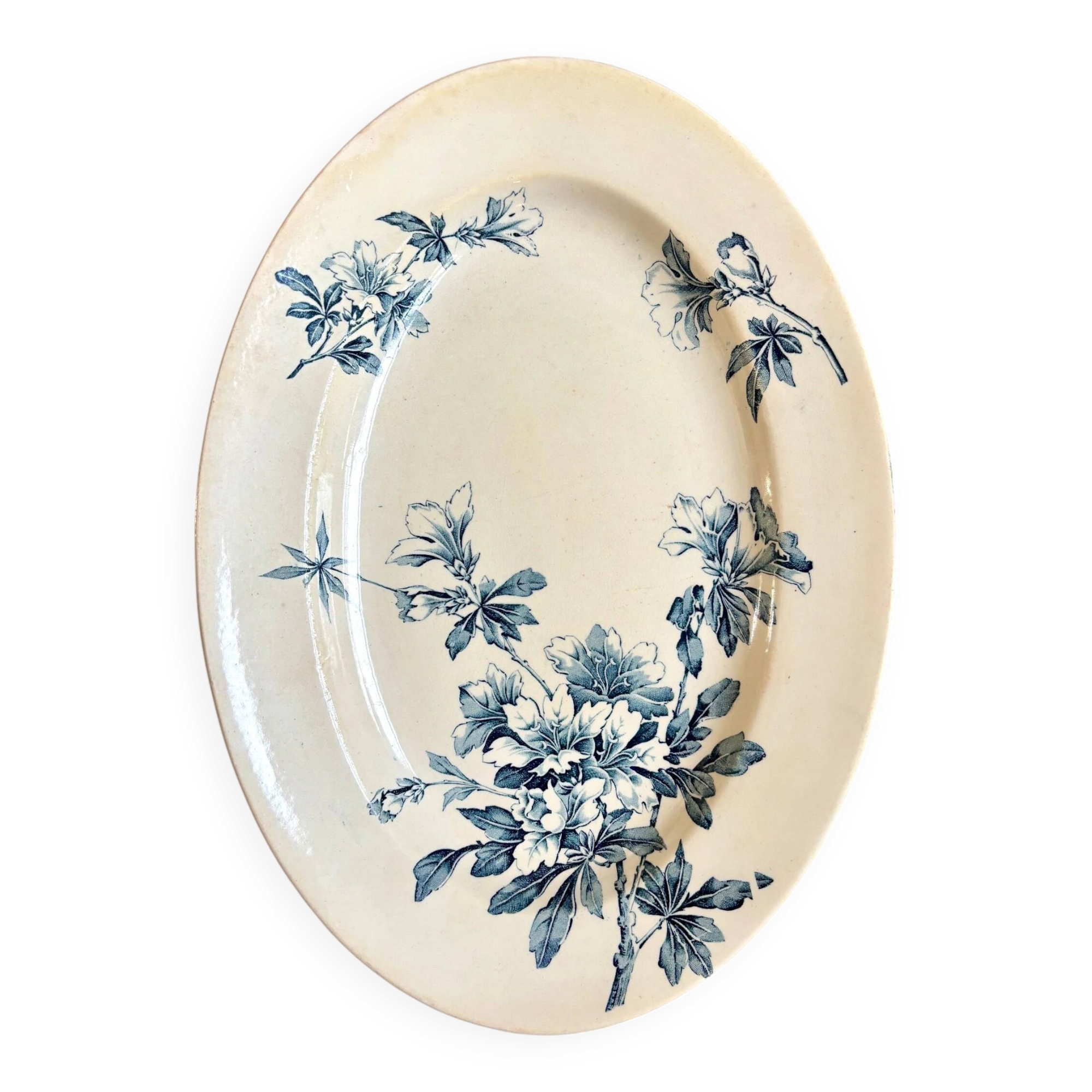 Petit plat ovale Lunéville en terre de fer bleue, service "Azaléa"
