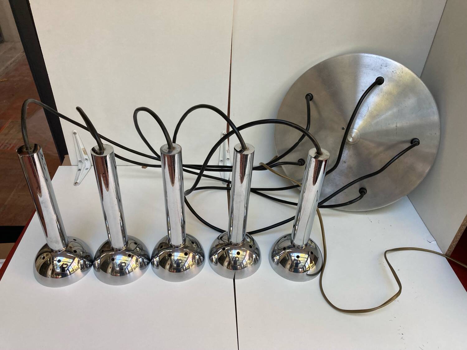 5-light vintage 70s chrome cascade pendant light