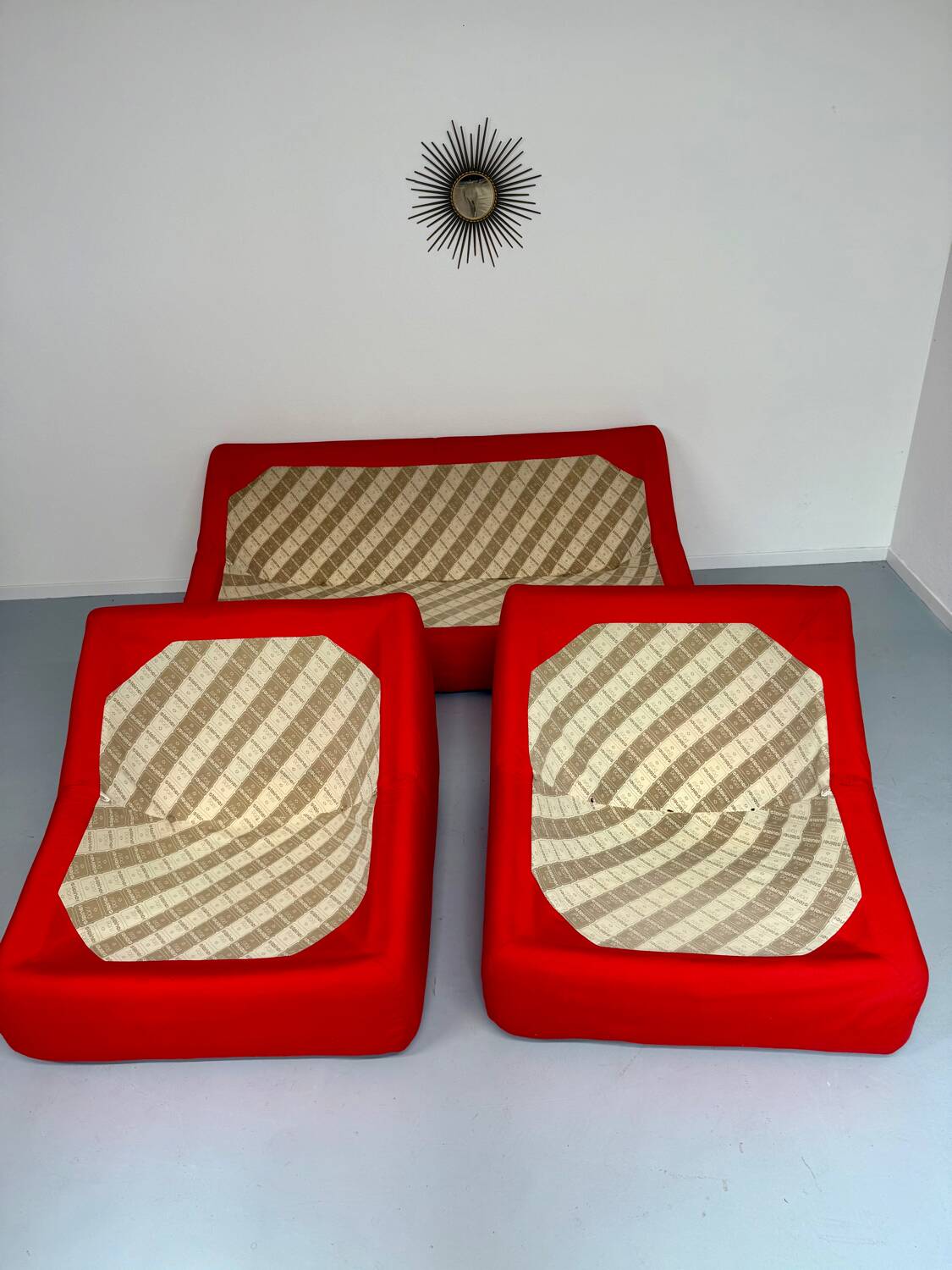 Living room sofa and 2 armchairs French design Steiner 70s vintage fabric