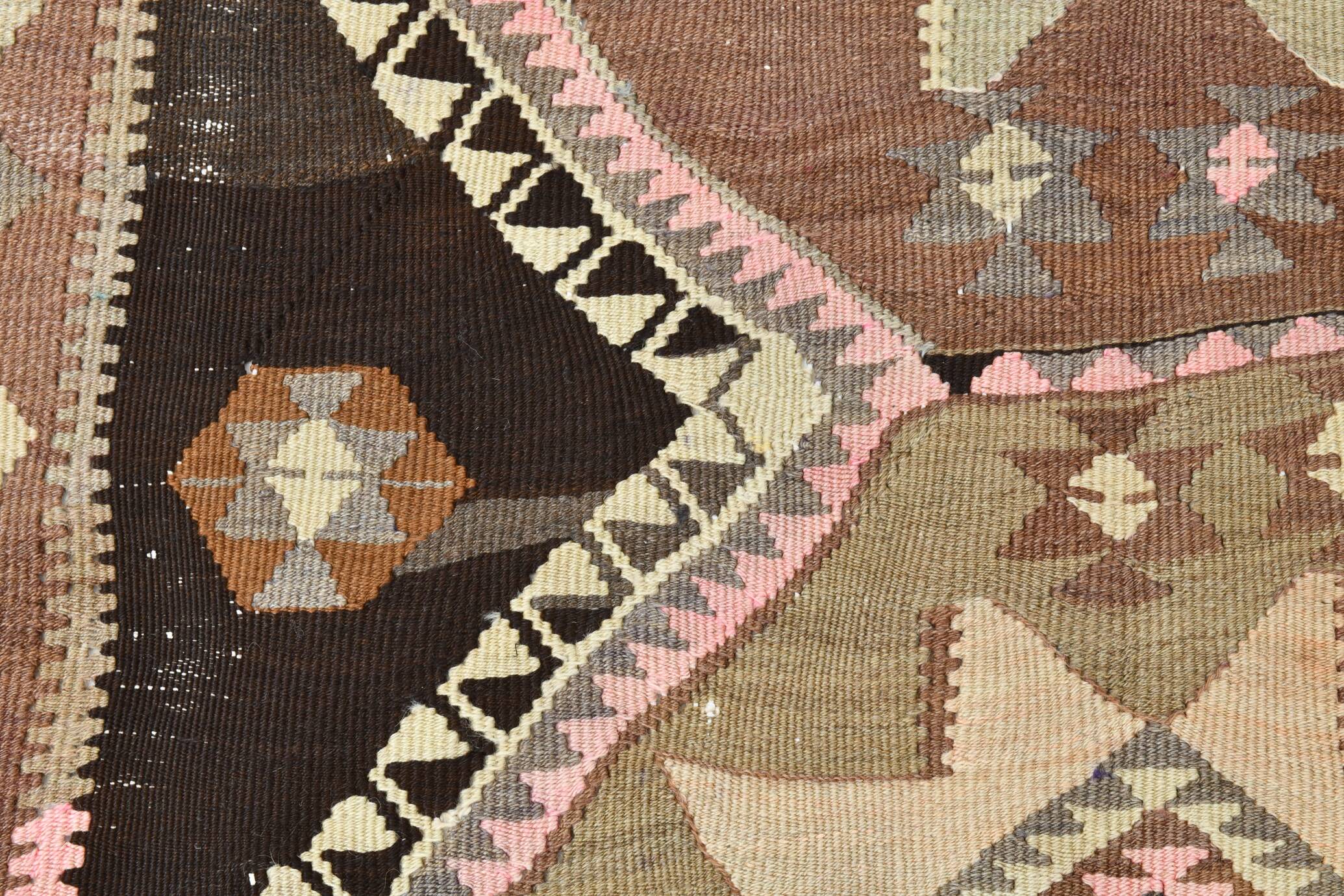 140x380Cm Brown & Grey Kilim Rug, Handmade Wool Area Rug, Stair Rug,