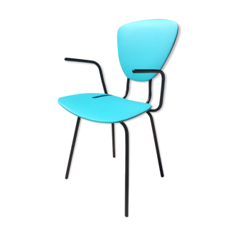 Fauteuil vintage moderniste noir et bleu turquoise