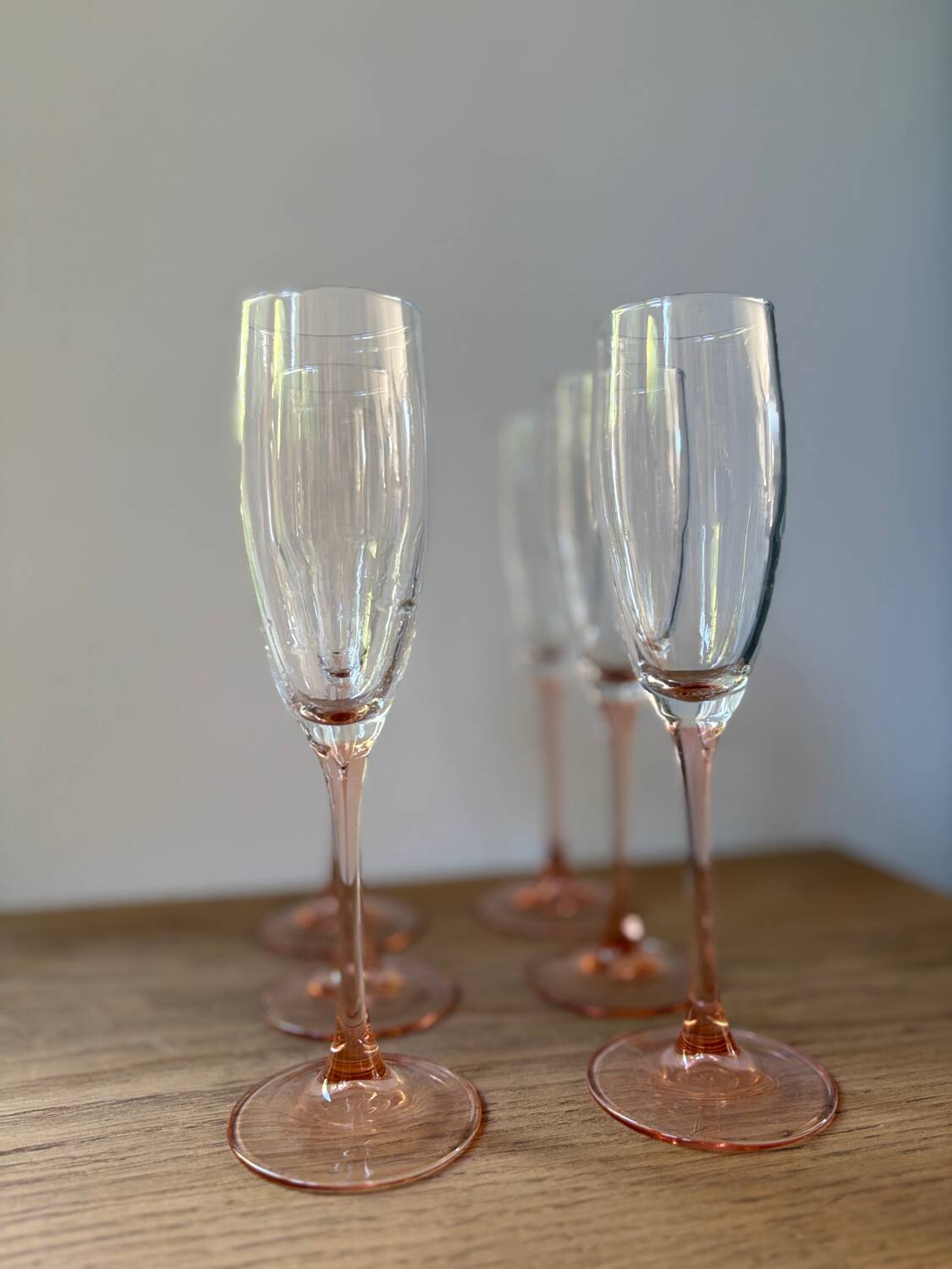 set of 6 vintage pink luminarc champagne flutes