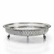 Small Moroccan tripod tea tray in silver-plated metal, vintage chiseled decoration.