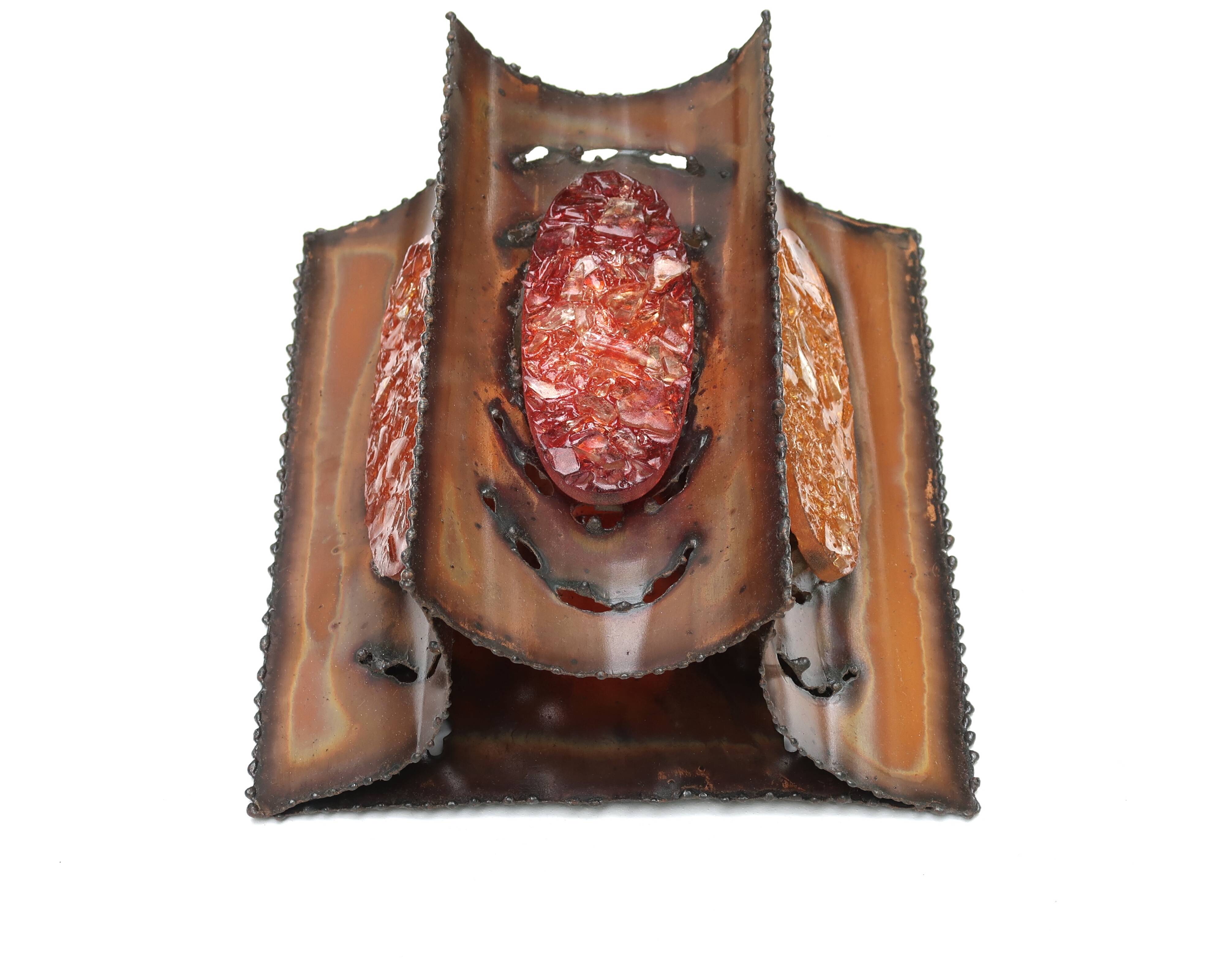 Pair of brutalist Accolay wall lights in copper and resin, 1960s